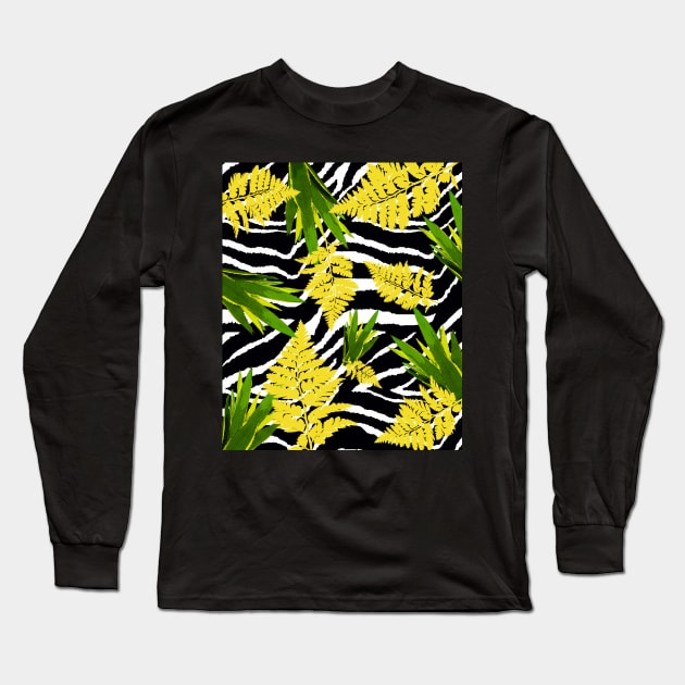 ZEBRA TROPICAL PALMS AND FERNS PATTERN Long Sleeve T-Shirt by Overthetopsm